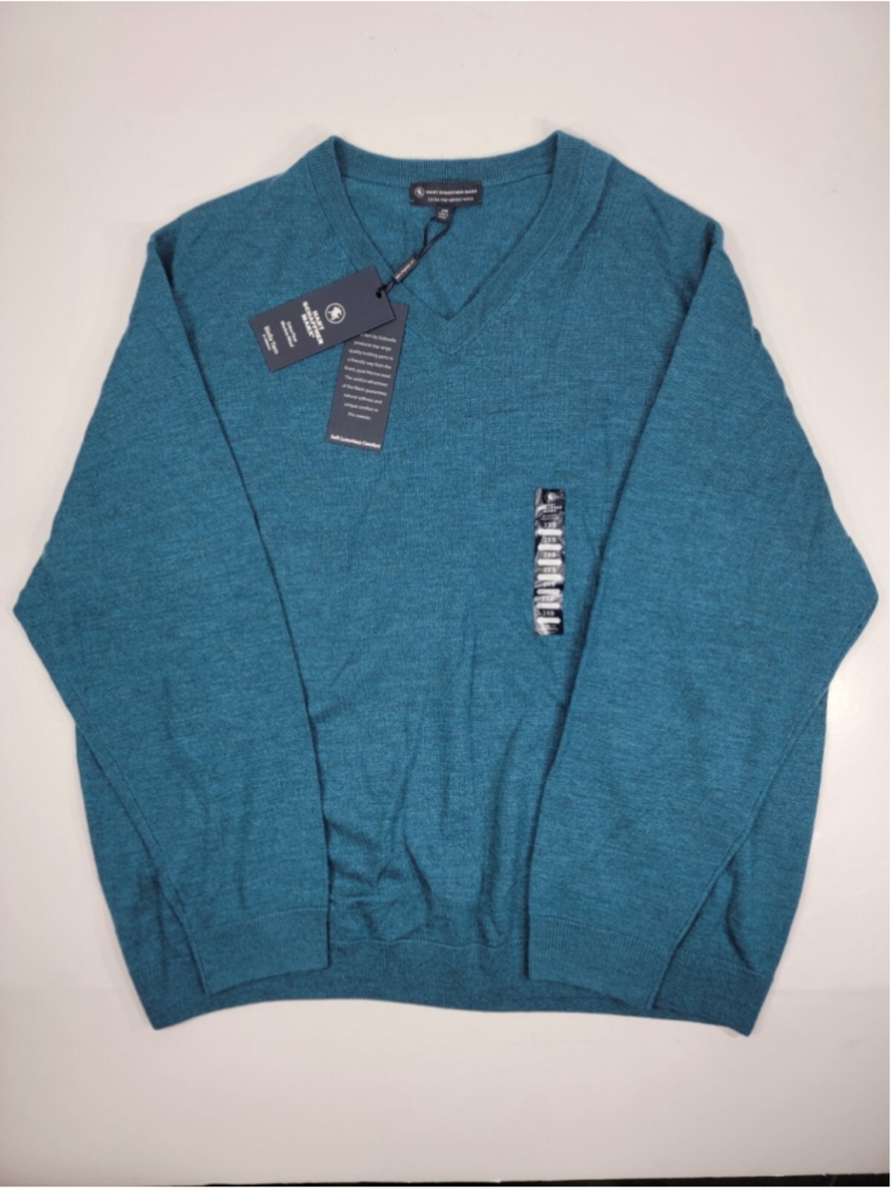 NEW Men's HART SCHAFFNER MARX Teal Blue Merino Wool V-Neck Sweater 2XB 2XL NWT
